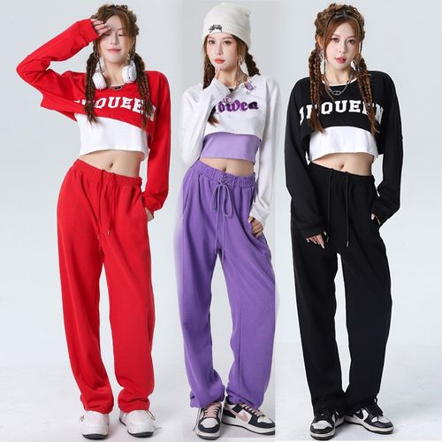 爵士舞蹈服装女三件套秋冬宽松长袖学生嘻哈街舞成人尊巴舞演出服