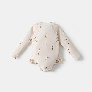 半拉链 泳衣连体夏防晒女孩游泳衣碎花可爱宝宝泳装 24新款 女童长袖