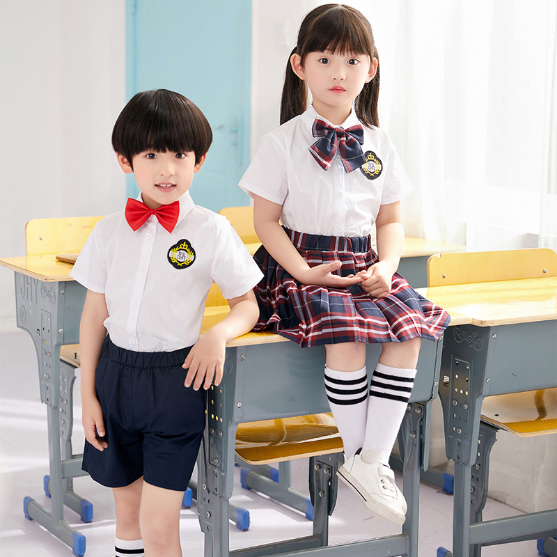 班服夏季英伦学院风男女童短袖衬衫套装小学生合唱校服幼儿园园服
