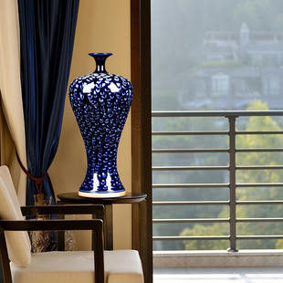 景德镇陶瓷器钧瓷窑变蓝色花瓶梅瓶瓷瓶中式 客厅插花家居饰品摆件