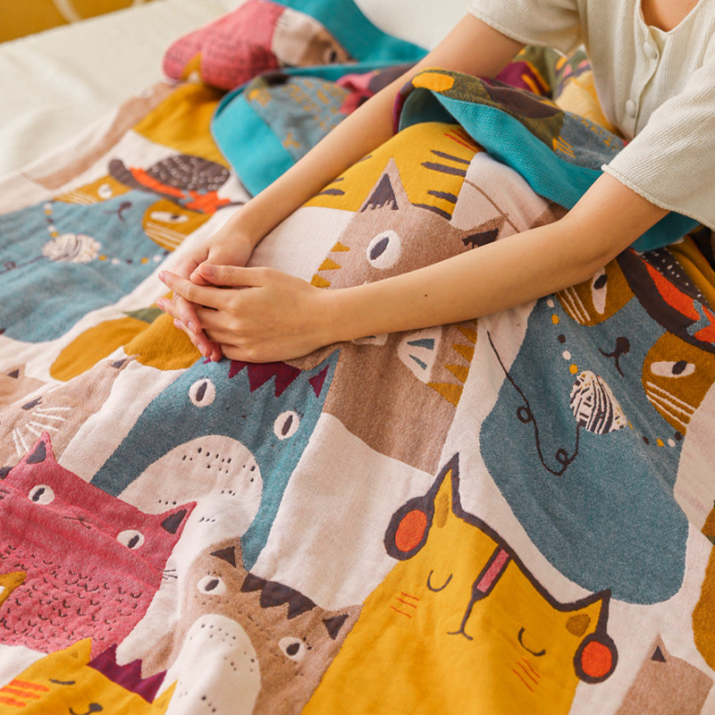 全棉儿童卡通可爱四层纱毛巾被纯棉家用夏季薄款空调被子纱布毯子,床上用品,休闲毯/毛毯/绒毯,淘宝优惠券,粉丝福利购,淘宝优惠卷