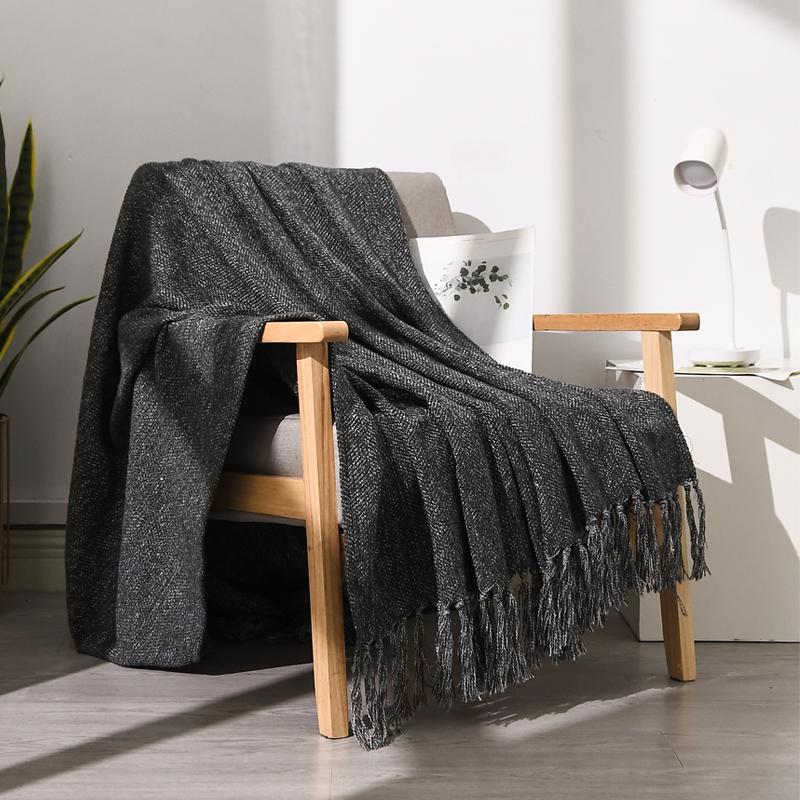 现代简约深灰条纹床尾巾搭毯沙发床上酒店民宿样板房间软装装饰毯