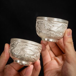 银杯子999纯银主人茶杯瓷鎏银单杯品茗茶盏高端送礼茶具饮酒杯子