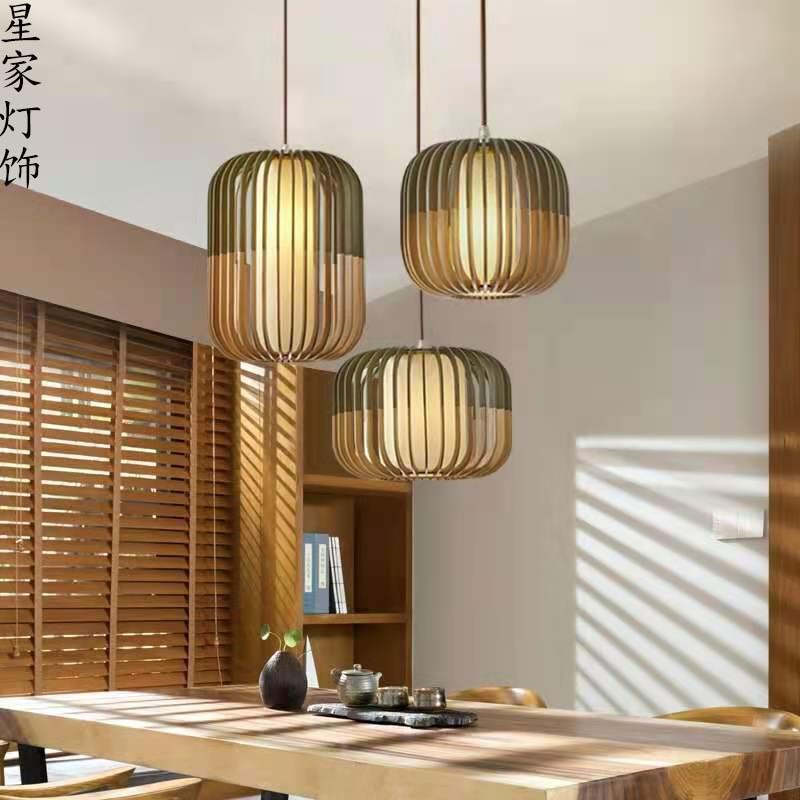 日式复古卧室灯木质吊灯创意餐厅吧台书房榻榻米民宿火Z锅店个性