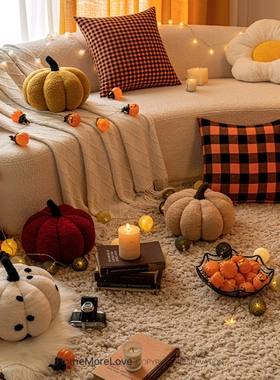 美式万圣节秋冬季格子抱枕客厅沙发靠垫套床头靠枕套南瓜抱枕卧室