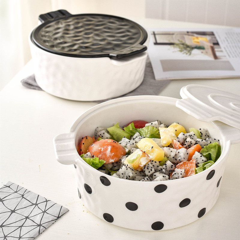 北欧黑白波点创意简约陶瓷双耳烤盘圆形烘焙芝士焗饭盘碗烤碗烤箱,厨房/烹饪用具,烘焙模具,淘宝优惠券,粉丝福利购,淘宝优惠卷