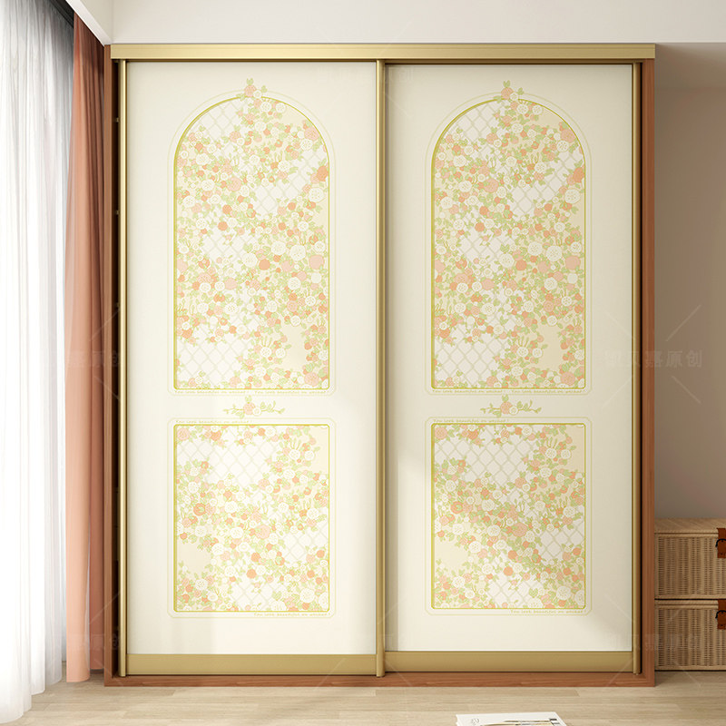 法式衣柜门翻新改造贴纸玻璃移门整张防水装饰墙贴纸可定制