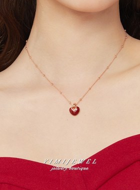 石榴桃心春夏红色爱心吊坠项链高级感锁骨链女纯银2024新款