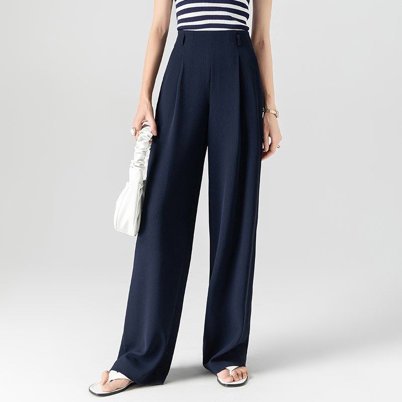 Naia醋酸阔腿裤女长裤子藏蓝色老钱风夏季垂坠感西装裤高腰直筒裤,女装/女士精品,休闲裤,淘宝优惠券,粉丝福利购,淘宝优惠卷