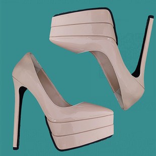 16CM裸色高跟鞋尖o头双层防水台单鞋婚鞋主持人舞台走秀恨天高旗