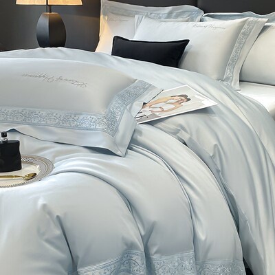 高级感A类200支长绒棉全棉四件套轻奢风宽边被套床单纯棉床上用品