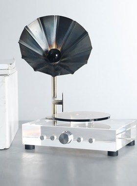 简约现代客厅电视柜书房水晶留声机摆件样板房卖场老式收音机摆设