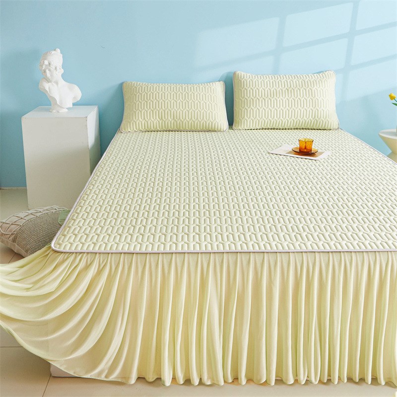 新款糖果色公主风纯色床裙乳胶凉席A类可机洗折叠软席学生宿舍+++