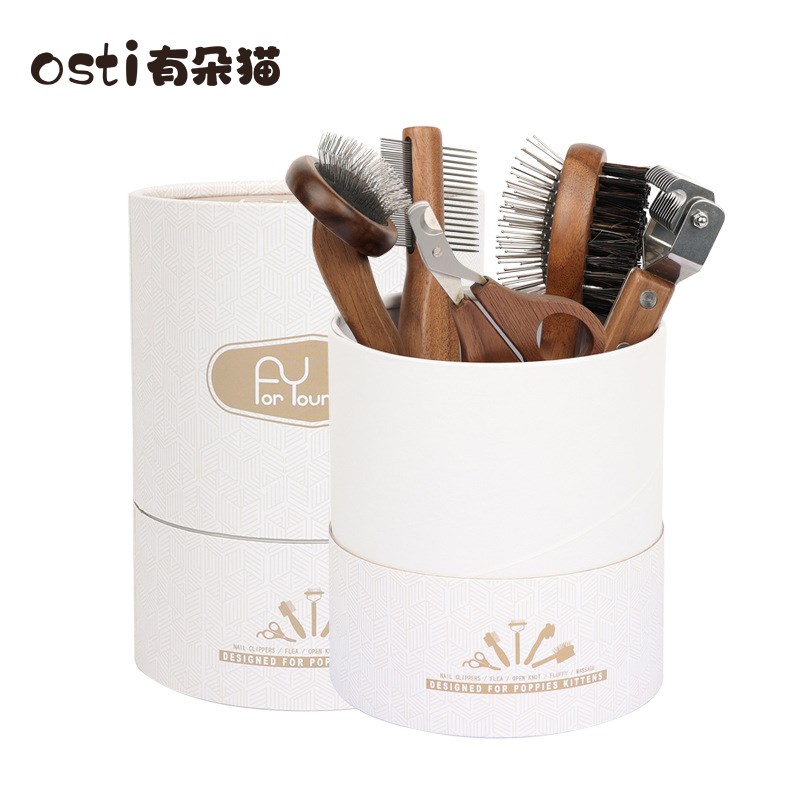 Osti有朵猫 宠物胡桃木梳子刷子套装开结梳蓬松梳按摩梳猫咪专用