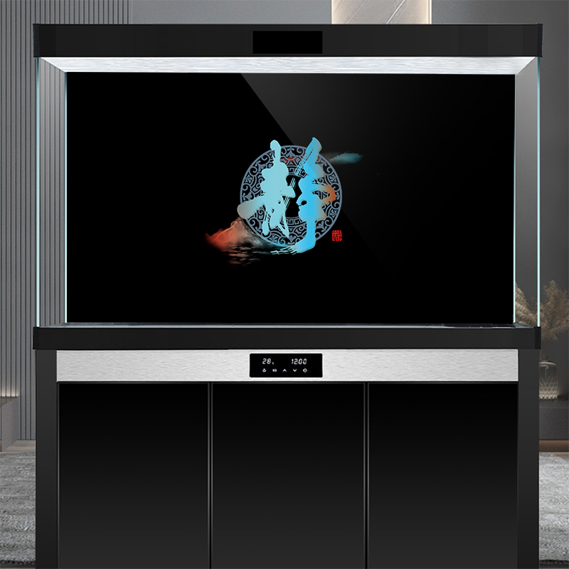 定制鱼缸背景纸背景贴纸画高清图书法文字中国风静系列黑蓝白静57