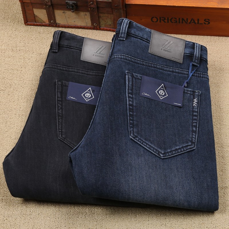 冬季新品全棉加绒加厚牛仔裤聚酯纤维弹力抗寒保暖商务男士长裤子