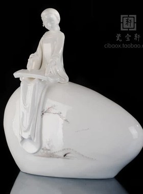 陶瓷人物古典美女仕女弹琴人物德化白瓷古琴丝竹婉曲办公家居摆件