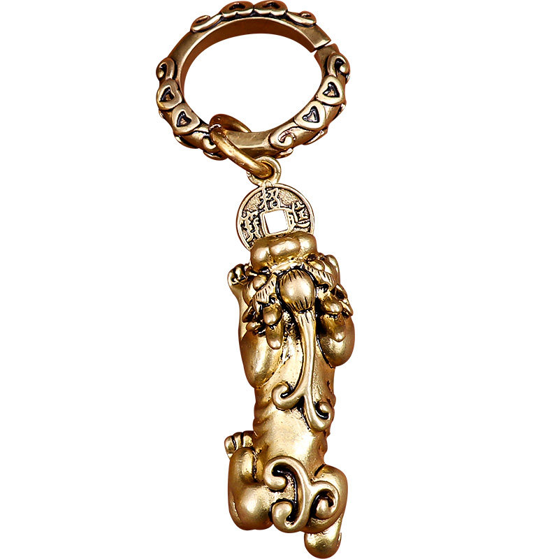 福图塔纯铜黄铜复古貔貅汽车钥匙扣挂件招财转运挂饰手工创意礼品