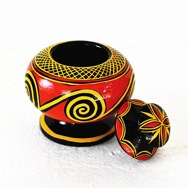 包邮四川凉山西昌彝族手绘特色工艺品彩绘实木漆器调味盒 餐具