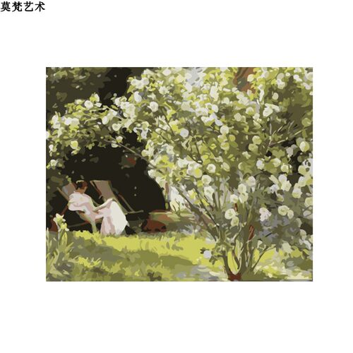 数字油画diy填充手工填色名画柯罗耶白玫瑰花园玛丽丙烯油彩画画
