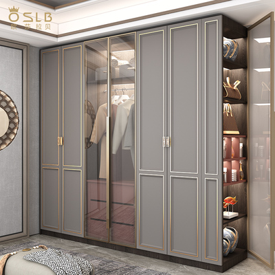 美式衣帽间衣柜轻奢家用卧室新中式整体组合实木平开门大衣橱定制