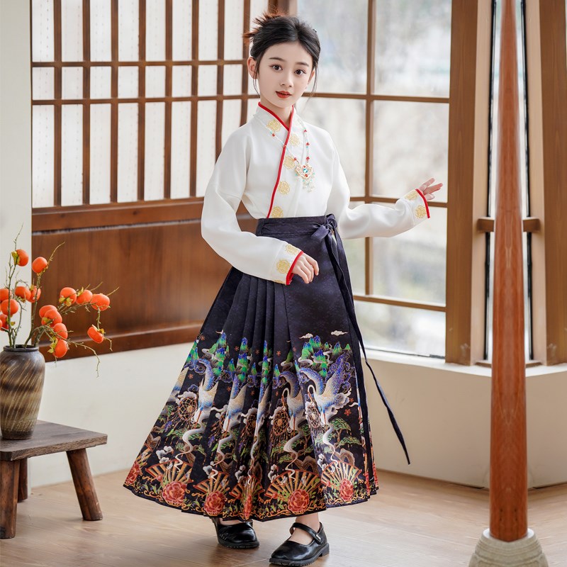 女童马面裙儿童春夏款古装四季款中国风改良唐装国学古风明制汉服