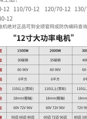 电摩改装配件12寸1500W2000W3000W省电72V96V120V电动车静音电机