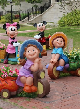 户外卡通人物花缸玻璃钢景观幼儿园摆件庭院小区装饰园林雕塑小品