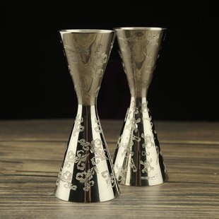 酒术不锈钢刻花量酒器一体成型盎司器带刻度线调酒量杯日式安士杯