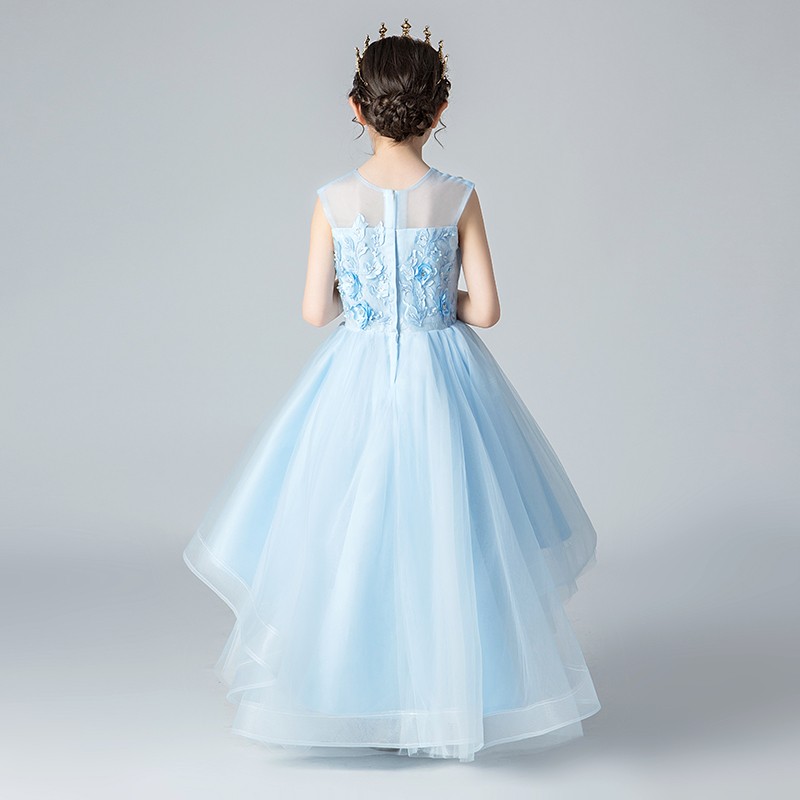儿童礼服公主裙女童蓝色生日走秀小女孩主持人钢琴演出服表演洋气
