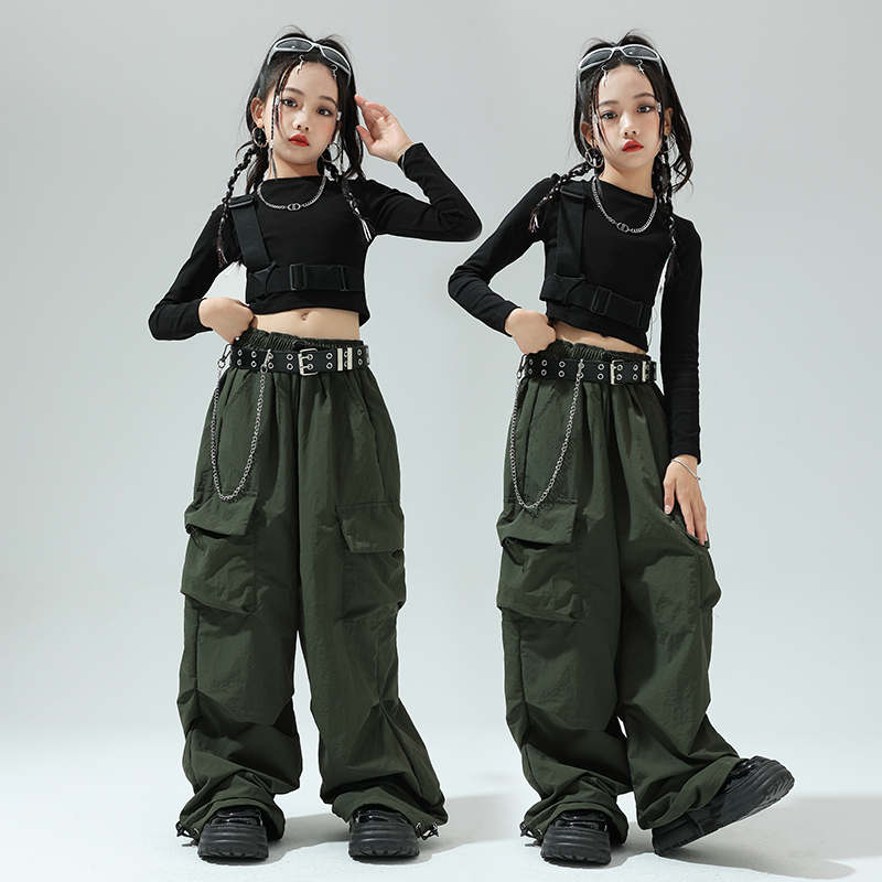 街舞套装女童爵士舞模特T台走秀潮服儿童嘻哈演出服舞蹈表演服潮