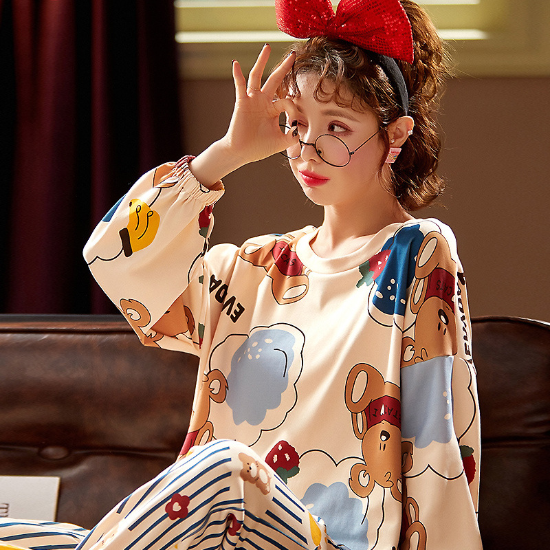 秋季胖女孩睡衣套装加肥加大大码纯棉宽松中学生大童胖女童家居服