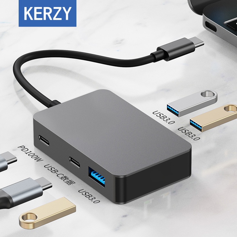 可芝（KERZY）五合一集线器扩展坞type-c转PD100W+type-c数据口+USB3.0*3 手机转换边铝合金外壳快速散热