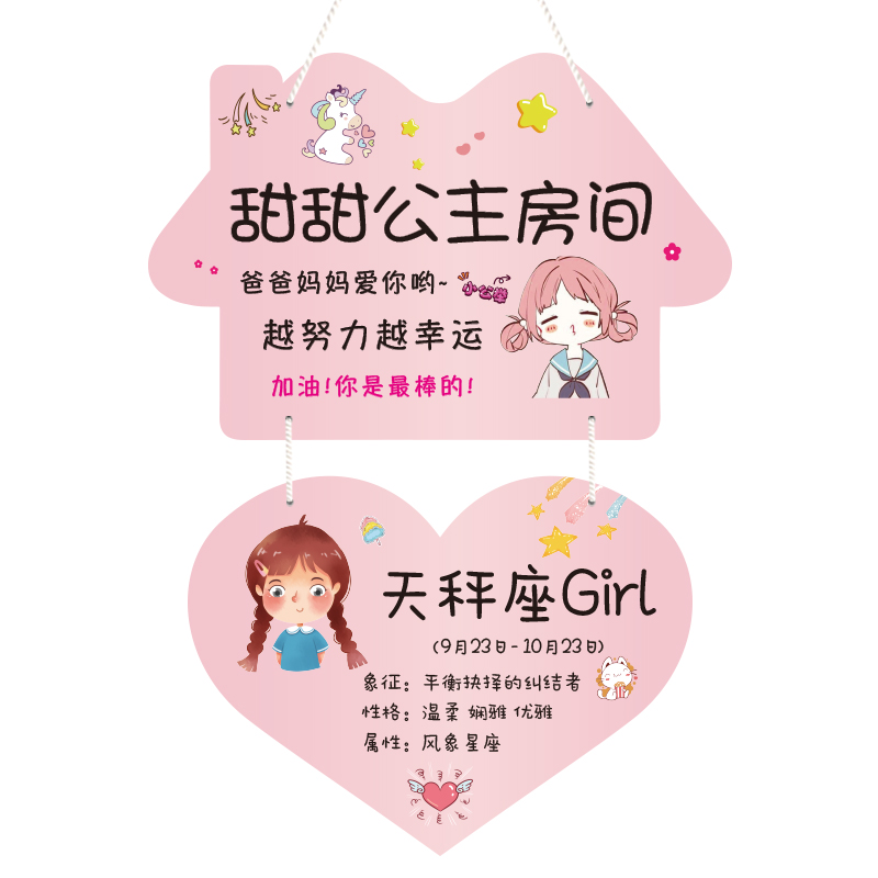 儿童房门挂牌女孩卧室儿童装饰挂件星座定制墙贴画小公主房间门牌图片