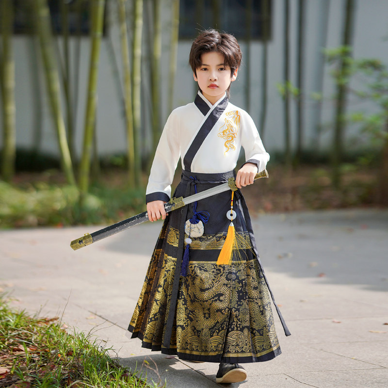 男童汉服儿童马面裙套装高端男孩春秋新中式国学服装国风走秀唐装