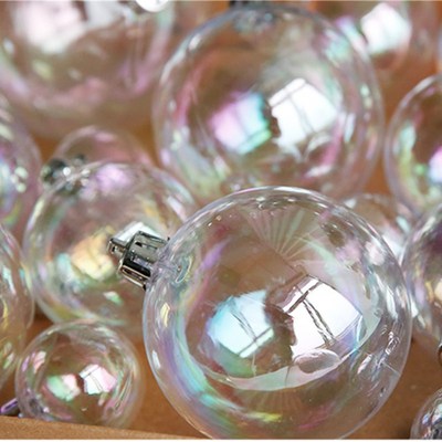 新款七彩透明圣诞球装饰球泡泡球圆球空心球透明大球圣诞氛围装饰