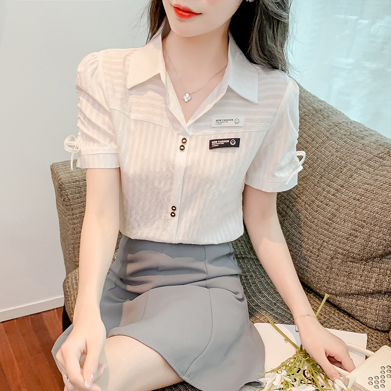 150小个子薄款短袖雪纺衬衫女装夏155穿搭上衣时尚气质女士衬衣xs