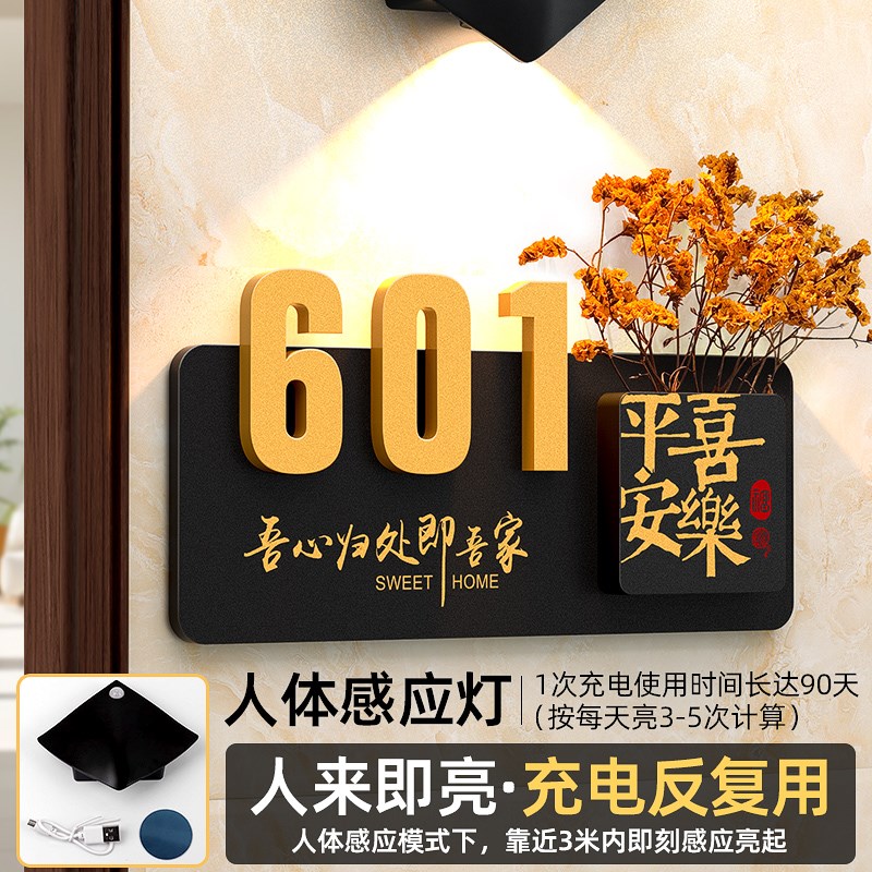 新房门口门牌号高级感轻奢创意家用现代简约风入户门挂牌发光装饰