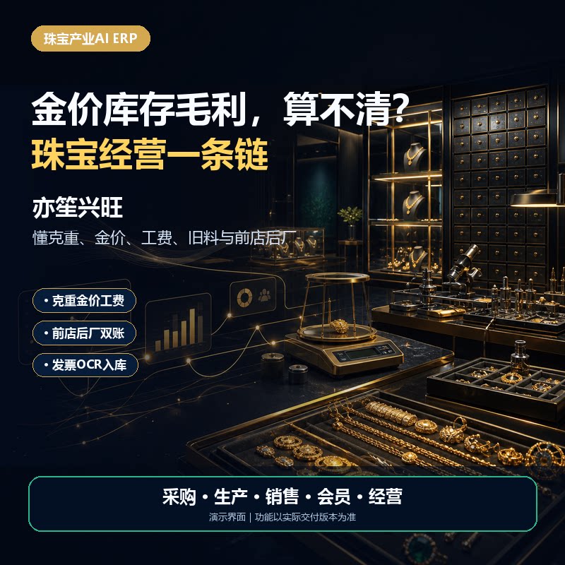 珠宝金店管理系统进销存克重金价工费旧料会员库存软件平台定制版