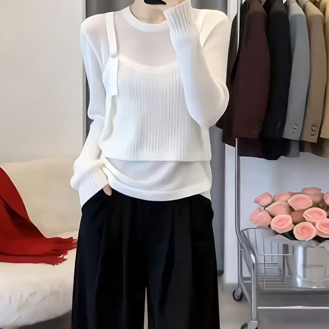 白色假两件拼接吊带宽松