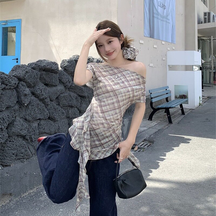 美式复古甜辣妹一字肩格