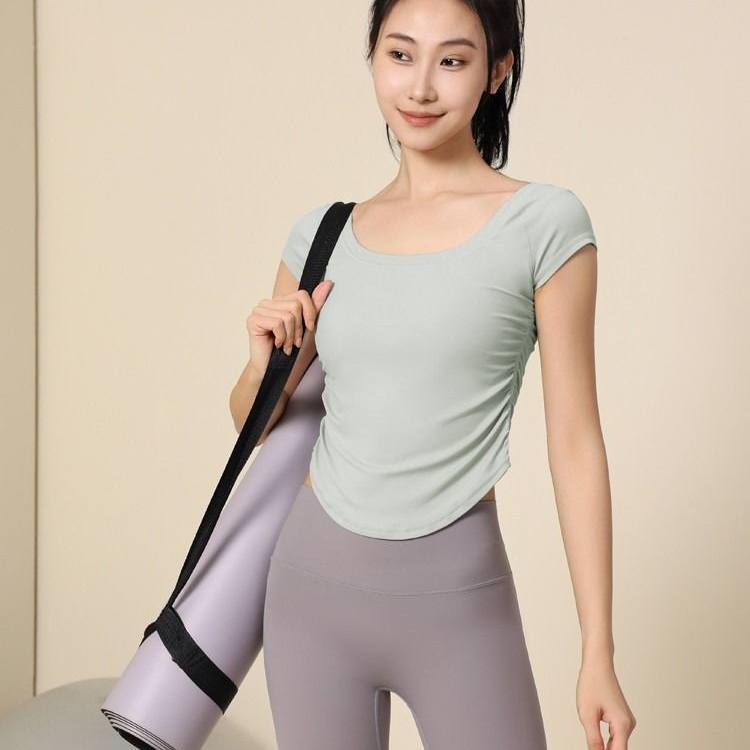 裸感瑜伽服短袖健身速干T