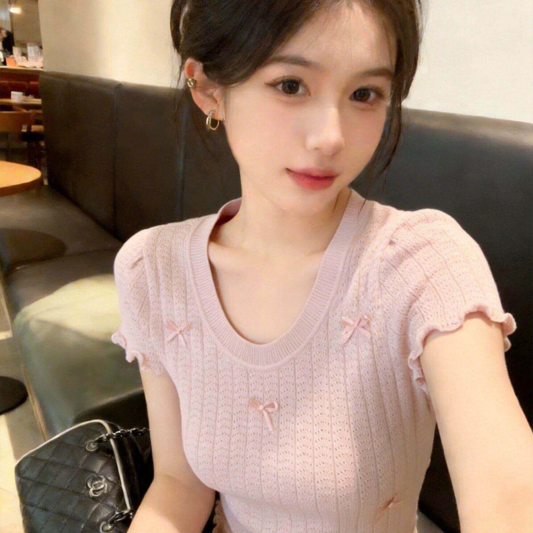 韩系甜美风蝴蝶结针织短