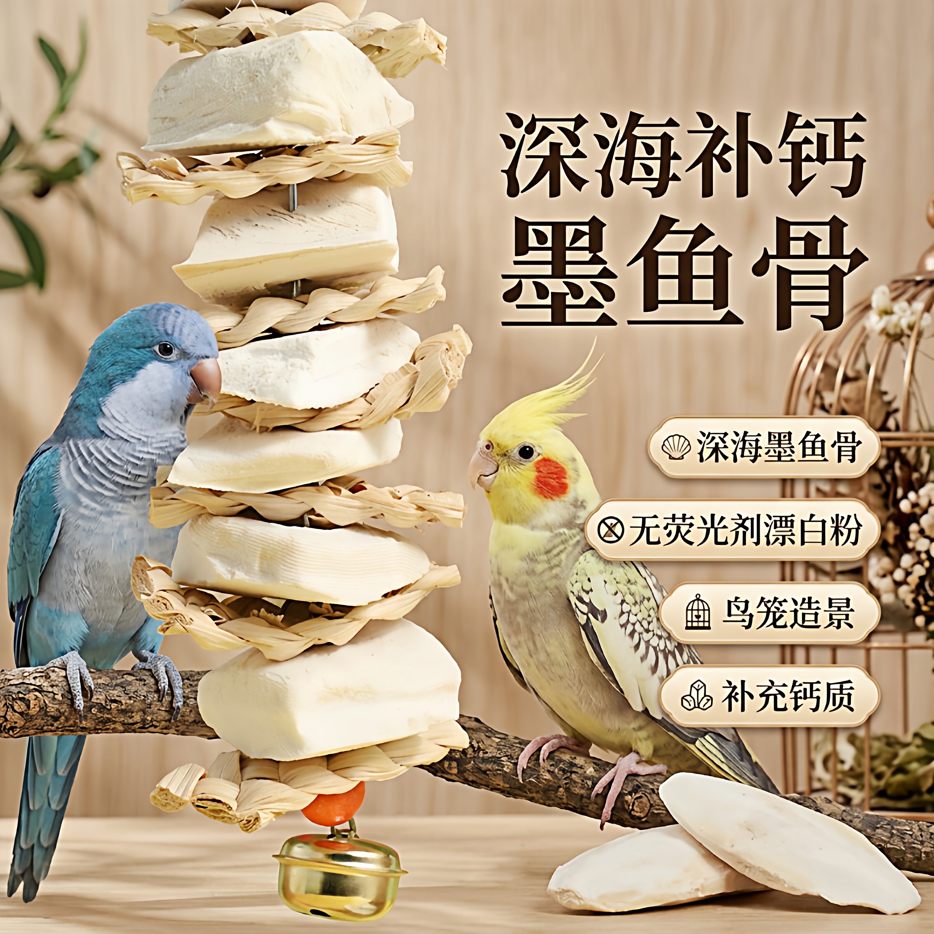 墨鱼骨玄凤虎皮牡丹鹦鹉补钙磨牙用品用具鸟食松鼠龟吊串啃咬玩具