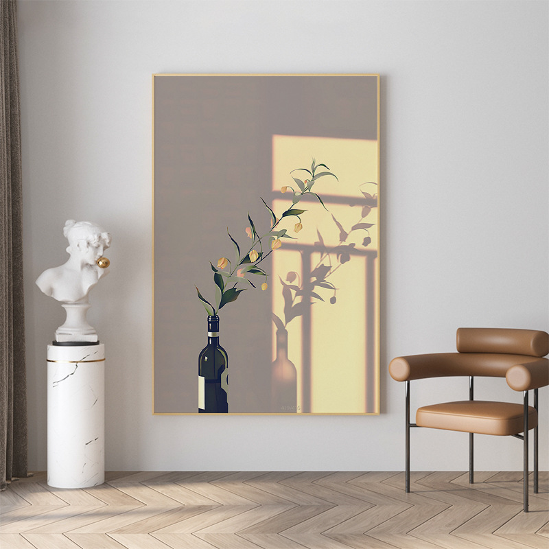 北欧小众艺术感入户玄关装饰画治愈温馨光影花卉客厅挂画酒店壁画图片