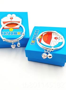 新990纯s银镯叮当猫蓝胖子机器猫铃铛手环手女儿童宝满月生宝日礼