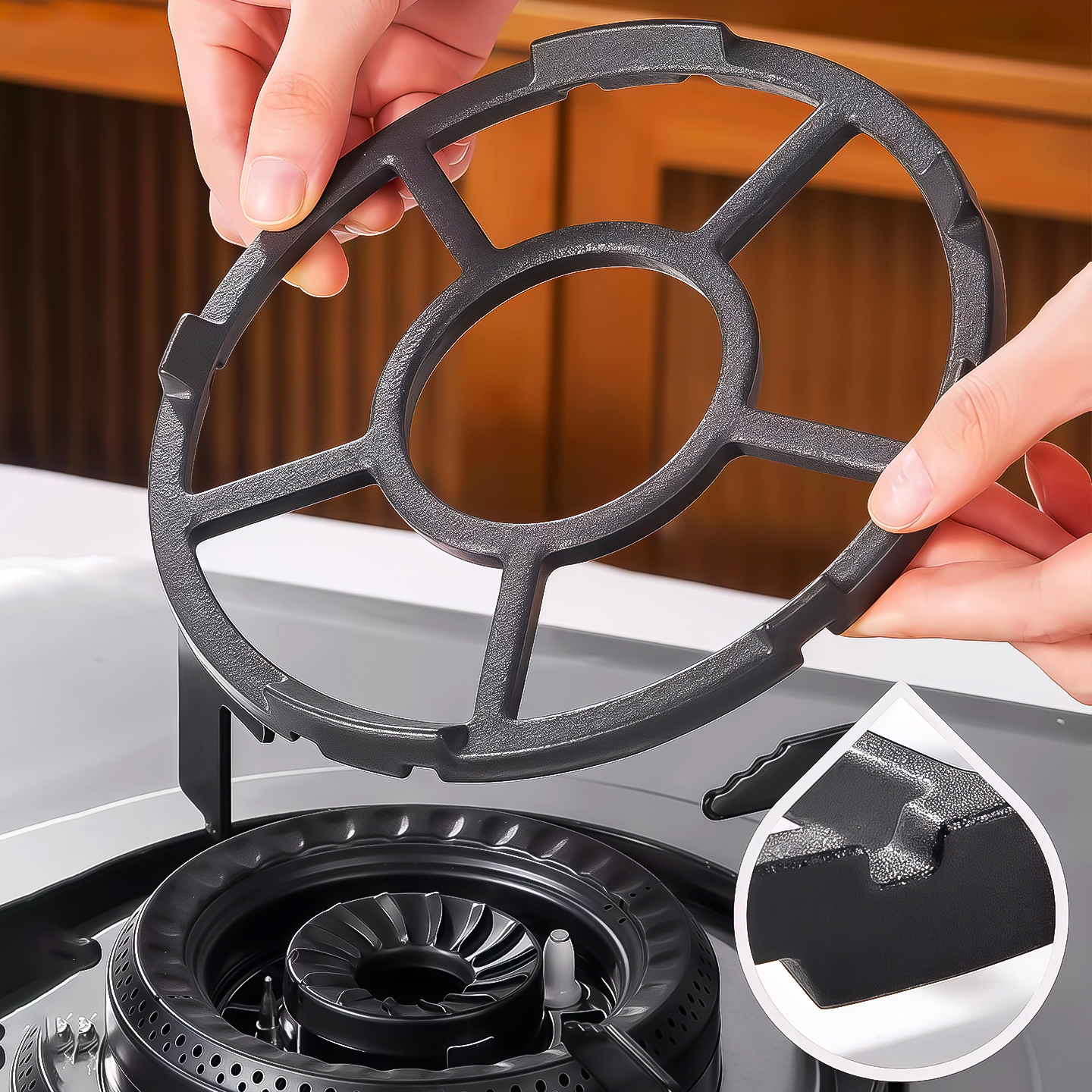 防滑直接安装铸铁通用中式风炒锅