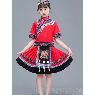 高档新款儿童仡佬民族装男女童装幼园仡佬族舞蹈演族儿出服服饰竹