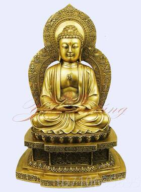 正品祥狮黄三世 铜佛像背光三宝佛 摩释铜迦尼佛阿弥托佛佛药师佛