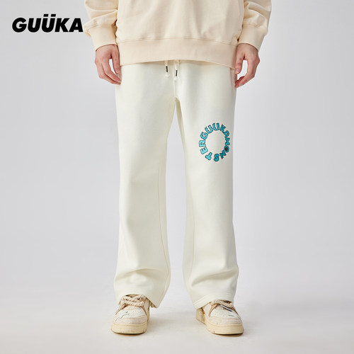GUUKA小怪兽毛绒贴布绣直筒卫裤